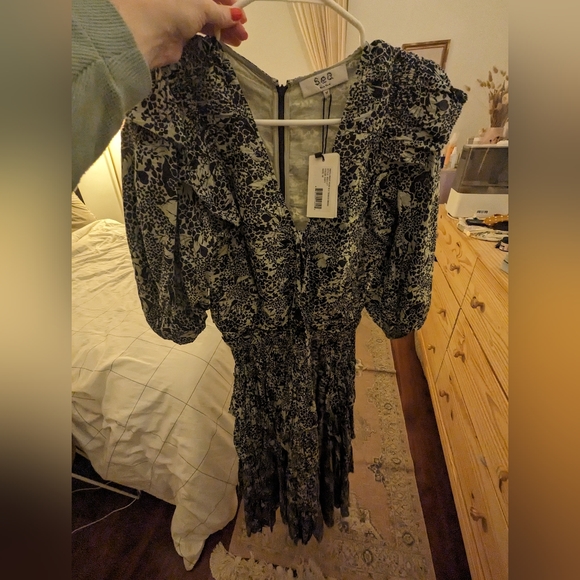 Sea NY Priya Tiered Dress Navy with Ruffles, M - Picture 5 of 7